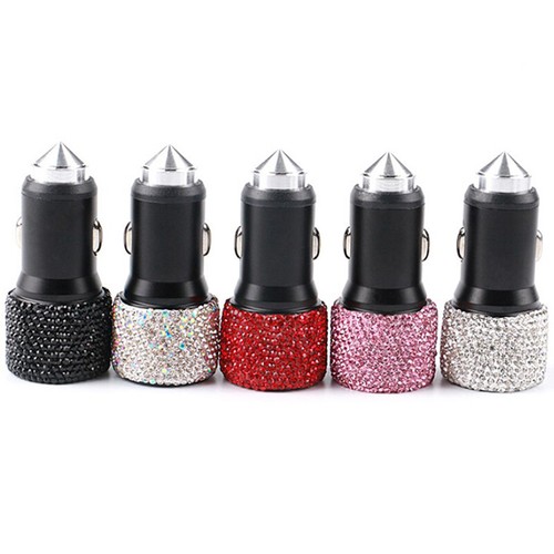 Women Crystal Dual USB Port Car Quick Rhinestones Bling Charger Cable Car Ch SFB - Afbeelding 11 van 20