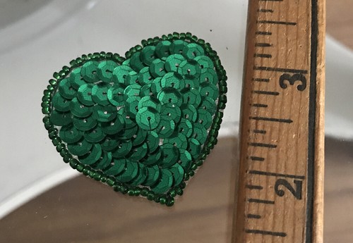 GREEN SEQUIN HEART Sew On Patch 1 3/4” Love Envy - Picture 3 of 3