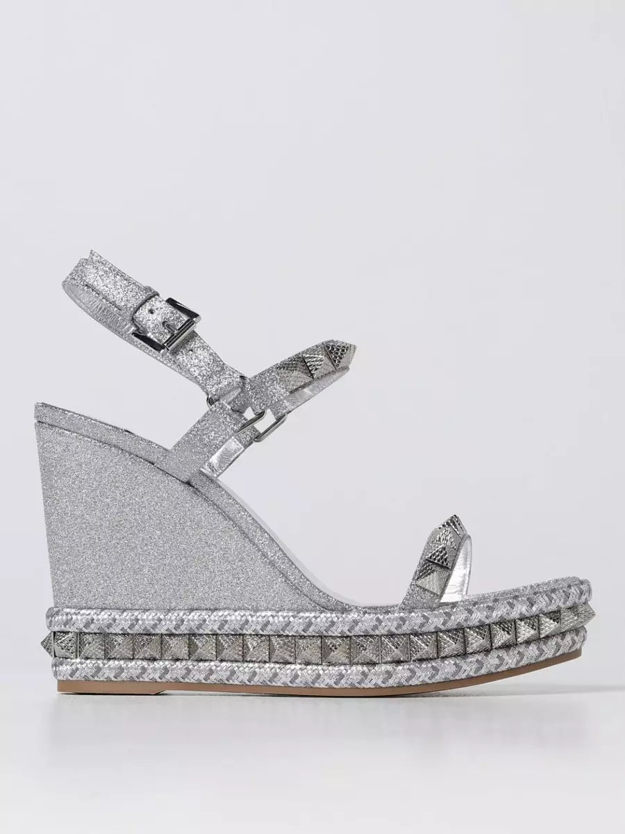 Christian Louboutin PYRACLOU 110 Spike Glitter Platform Wedge Heel Sandal Shoes