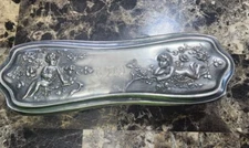 VICTOR SILVER CO ART NOUVEAU FIGURAL SILVERPLATE HANDLED SHOE BRUSH w/ 2 PUTTI💘