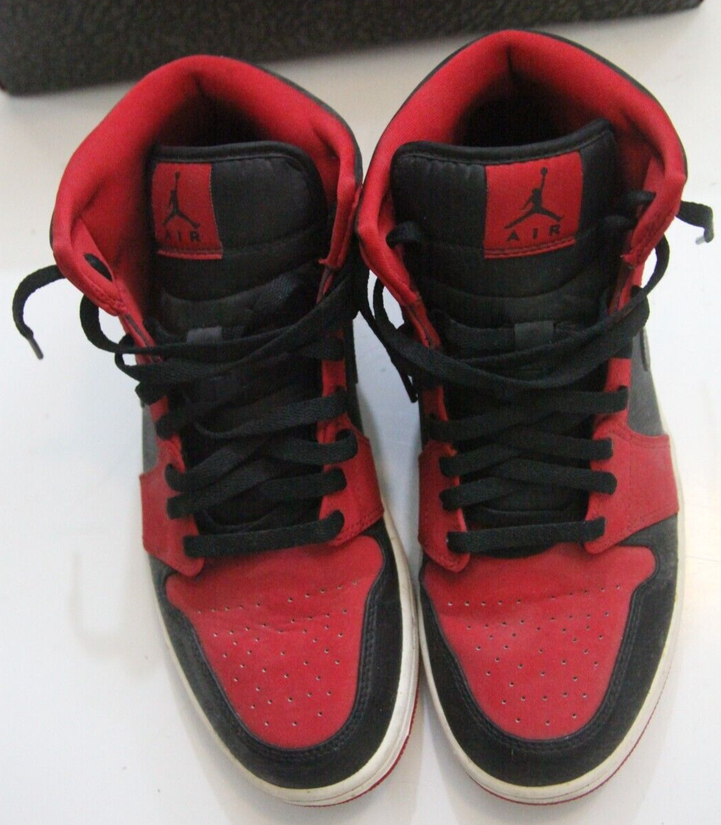 Jordan 1 Mid Bred Men Size 10.5 Shoes Black Red Sneakers  display picture 3