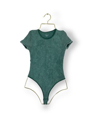 Urban Outfitters Washed Green Ribbed Body Gr. S Kurzarm Freizeit 