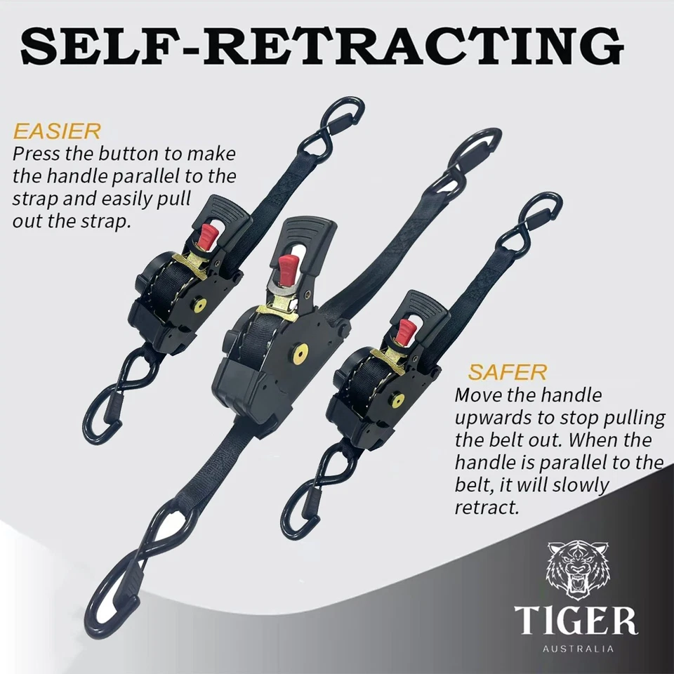 Tiger Australia 25mm x 4.5m Auto Retractable Ratchet Straps 4-Pack - image 3 of 4
