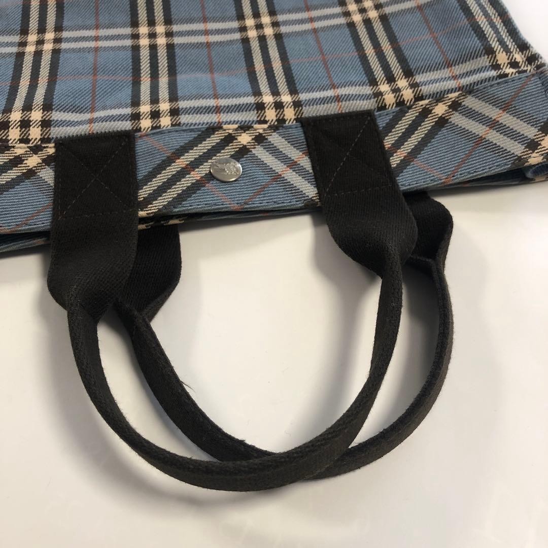Burberry Blue Label Blue Check Cloth Square Tote Bag Handbag Canvas Bag New thumbnail 14