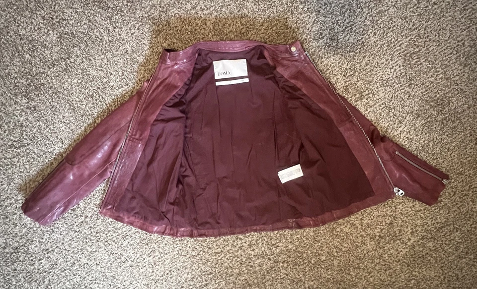 Womens Red Oxblood Doma Mock Neck Lamb Nappa Leather Jacket XL - Image 3 of 4