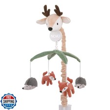 NoJo Plush Deer Green, Gray, and Tan Foxes and Hedgehogs Musical Mobile