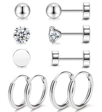 5 Pairs Pure Titanium Earrings for Women - 20G Hypoallergenic Flat Back Earri...