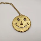 Smiley Face Rhinestone Eyes Gold Tone Charm Necklace Costume Jewelry Vintage