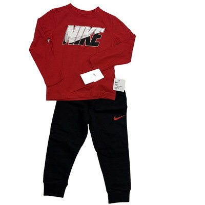 Nike 2 Pc Joggers Set Jogging Suit Boys Size 4 Red Black Athletic Hypewear NEW
