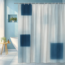Blue and White Abstract Shower Curtain for Modern Bathrooms