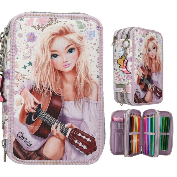 Topmodel 3 Fach Federtasche Cowgirl GefüLlt MäDchen SchulmäPpchen Creme Lila-image