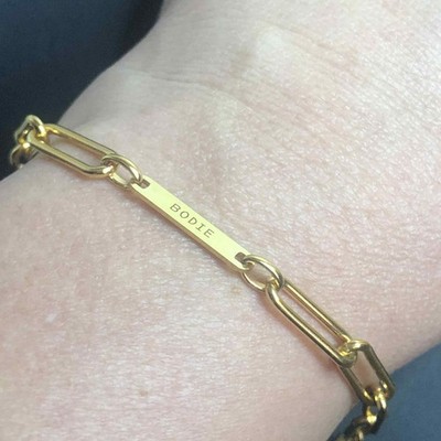 7510 Vermeil 14K über 925 Büroklammer Name ''Bodie'' Armband 8,1 Gramm 8''
