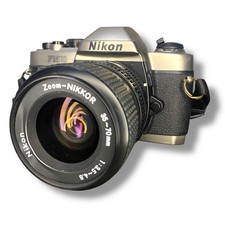 Nikon FM10 35mm Film SLR Camera w/ 35-70mm Lens &amp; Strap - Silver/Black - Tested