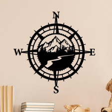 Black Metal Mountain Nautical Compass Wall Decor, Forest Décorative Indoor or Ou