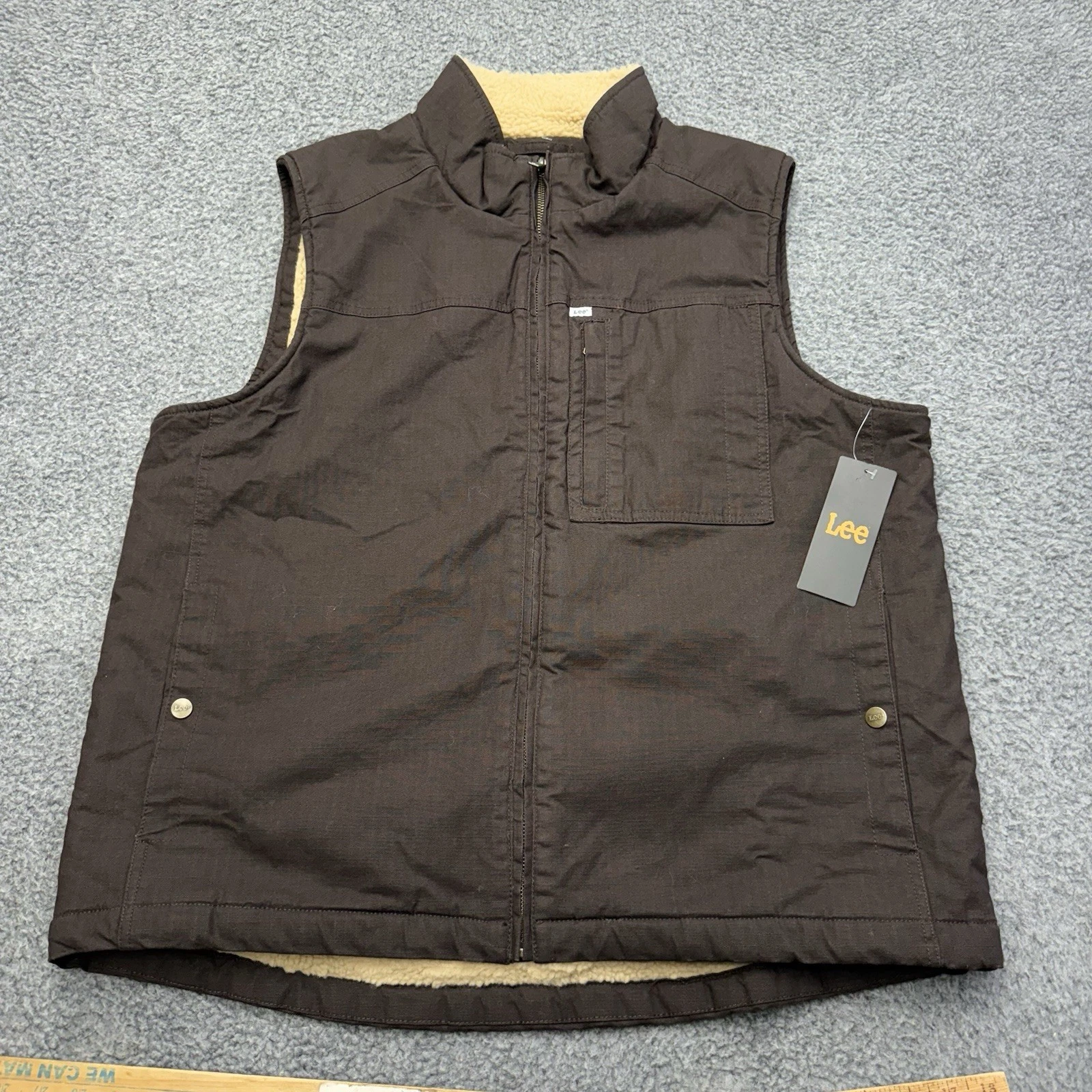Lee Vest Men’s Large Sherpa Lined Stretch Ripstop Canvas Brown