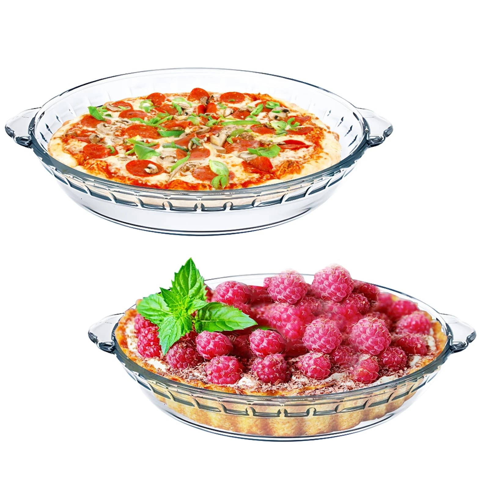 2-Pack (8") Glass Baking Dish Set, Round Glass Pie Pan for Dinner Baking and ...