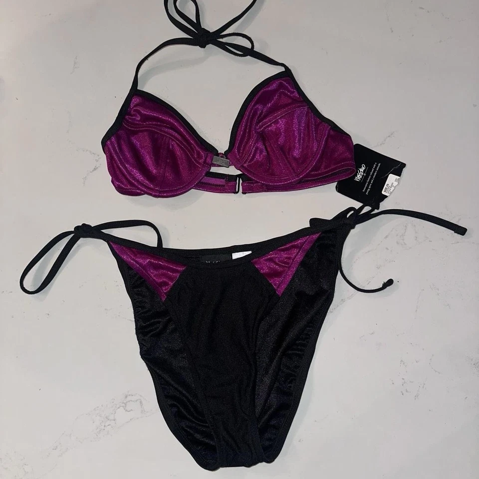 Conjunto de bikini para mujer Y2K Headstock Mossimo púrpura negro Foto 2 de 4