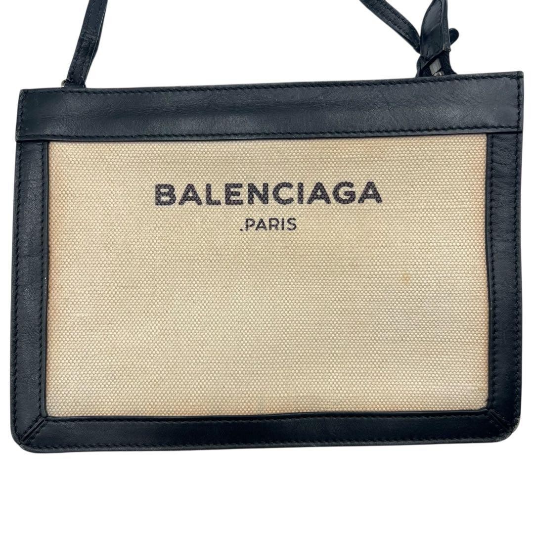 BALENCIAGA Crossbody Bag Canvas Beige Black Authentic Logo Print Shoulder Bag