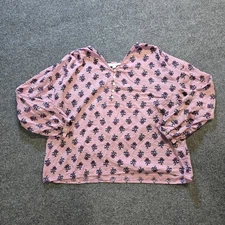 J Jill Top Womens Size XL Pink Floral V Neck 3/4 Sleeve Peasant Casual Career