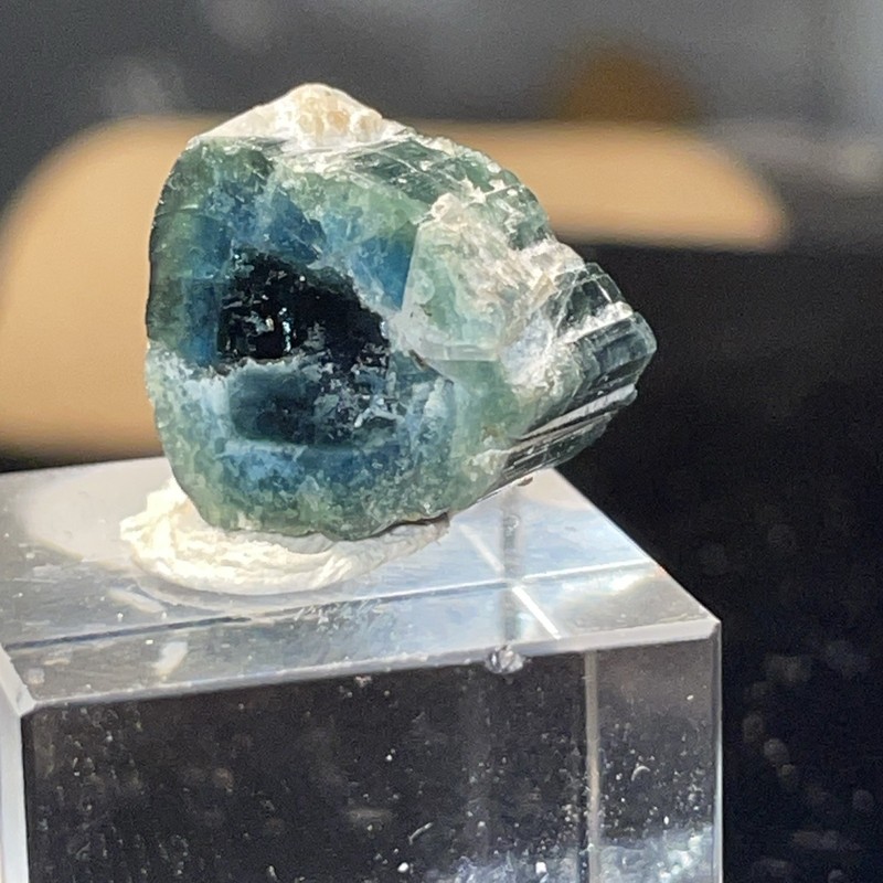 BICLOR INDICOLITE BLUE TOURMALINE SLICE THUMBNAIL PAPROK,AFGHANISTAN