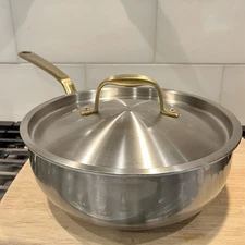 Made In Stainless 3-Qt. 5 Ply Clad Saucier with Antique Brass Hardware Sold Out