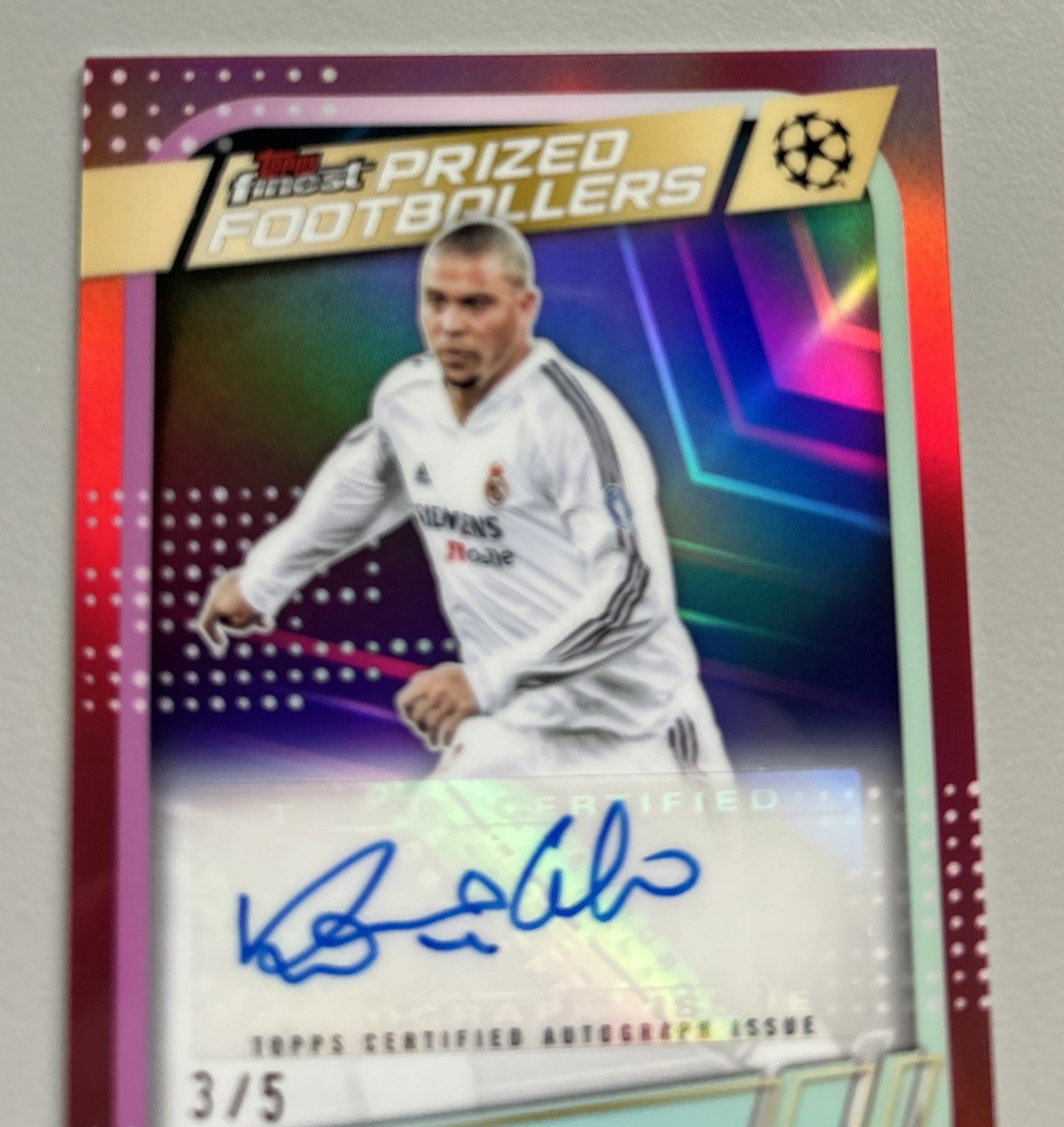 2025-2026 Topps Finest Soccer Ronaldo Prized Footballers Real Madrid /5 Auto! view 3