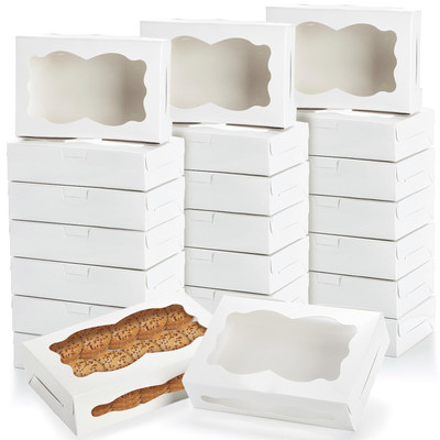 Hiceeden 50er-Pack weiße Keksboxen zum Verschenken, 8''×5,4''×2'' Bäckerei Süßigkeiten