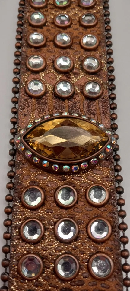 Браслет широкий натуральная кожа с 1 большим желтым граненым кристаллом 8 дюймов - Изображение 4 из 4