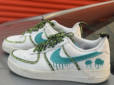 Nike Air Force 1 Low Men s Leather Low Top Lace-Up Sneakers White Teal Graphic