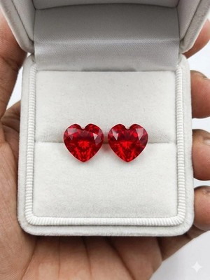 Natural Ruby Heart Cut 60 Ct Red Color Pair AGL Certified Loose Faceted Gemstone