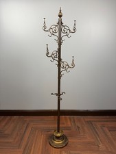 Antique Brass Rococo Revival Coat Stand | Ornate Victorian Entry Hall Tree