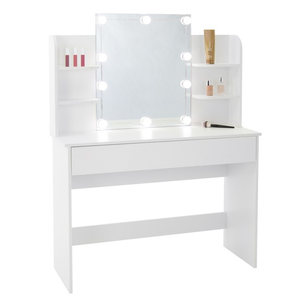 Schminktisch Kosmetiktisch Frisiertisch Kommode Mit Spiegel Led-Beleuchtung Weiß-image
