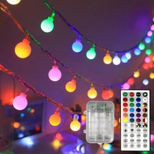 Led Globe String Lights Indoor, 10ft 11 Mode Color Changing String Lights Bat...