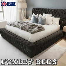 FOXLEY CHESTERFIELD PLUSH/CRUSHED VELVET AMBASSADOR BED MATTRESS&GASLIFT OPTION