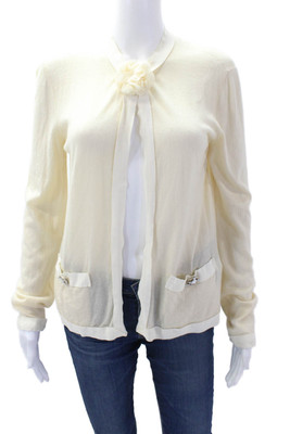Lanvin Womens Cashmere Silk Long Sleeve Snap Closure Cardigan Beige Size M