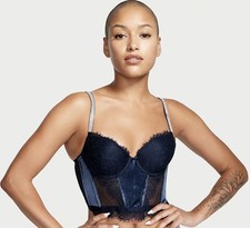 VICTORIA'S SECRET DREAM ANGELS LACE VELVET SHINE STRAP CORSET BRA TOP 34C NWT