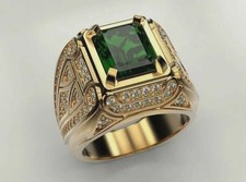 Sambia Smaragd Schliff & Diamant 18K Gelbgold Über Hochzeit Verlobung Herren