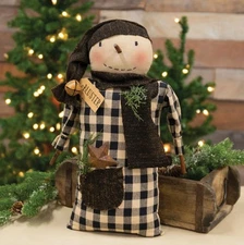 Primitive Christmas Bluster the Snowman Doll 16" tall Black Plaid Homespun NEW