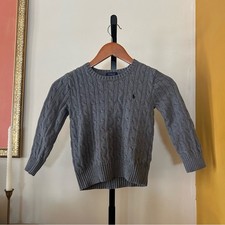 POLO Ralph Lauren Boy's Cable Knit Sweater Gray Crewneck Cotton Preppy Size 6