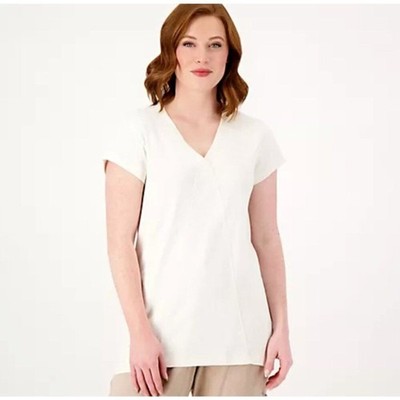 Canyon Retreat Women Top sz PXL Crossover V-Neck High Low Off White A590770