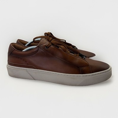 BOSS Gary Men s Sneakers Brown Brushed Leather Elastic Laces EU 45 US 11.5