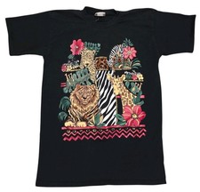 Vtg Xposure USA T-Shirt Beaded Nature Animals Lion Leopard Zebra Giraffe Adult S
