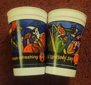 90s Mcdonalds Coke Art Collectible Large Plastic Cups Lot of 2 ft Mac Tonight