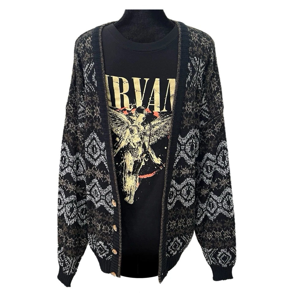 Vintage Michael Gerald Cardigan 80s Knit Grunge Kurt Cobain Sweater - Size Large - Image 3 of 4