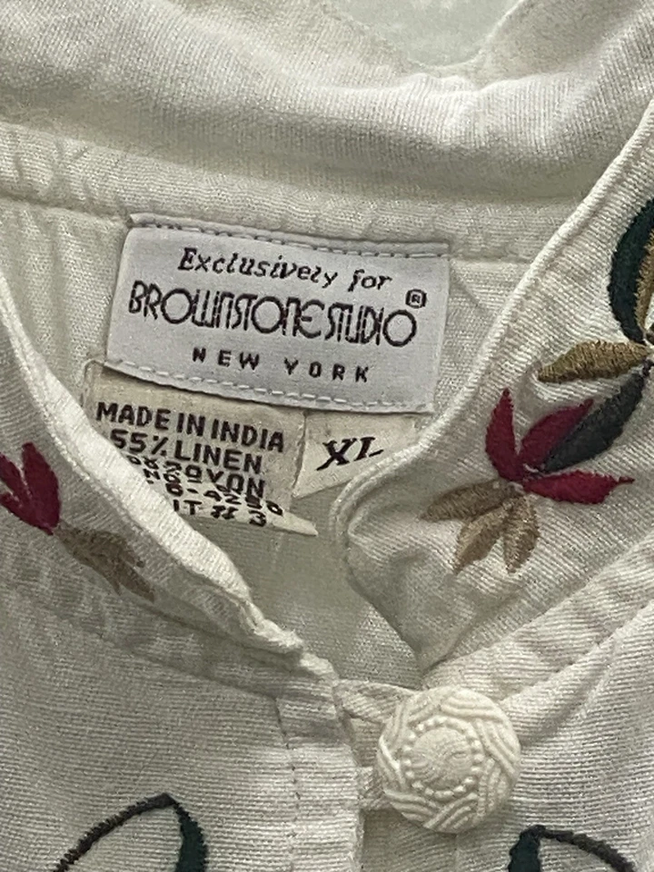 Chaqueta túnica vintage Victor Costa blanca floral bordada talla XL Foto 2 de 4