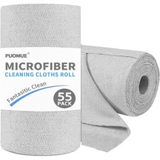 55 Pack Microfiber Cleaning Cloth Roll, Tear Away Reusable Paper Towels, 11" X