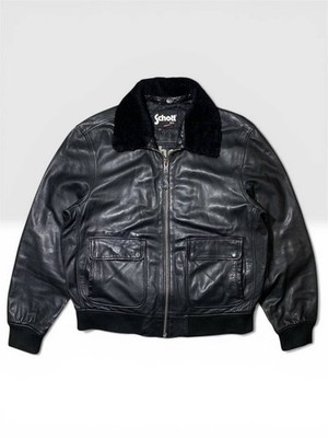VTG Schott G-1 Black Leather Flight Jacket Lambskin Bomber Size 3XL Shearling A2