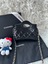 Chanel 31Bag Super Mini Lambskin Quilted Chain Crossbody Shoulder Bag Black Auth