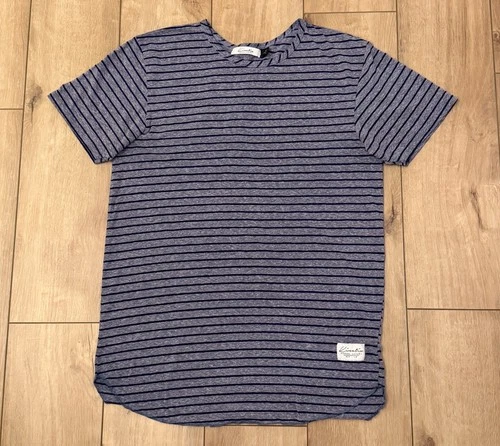 Mens Kinetix Casual Luxury T-Shirt Sz L Gray Navy Stripe Curved High Low Hem USA - product listing photo