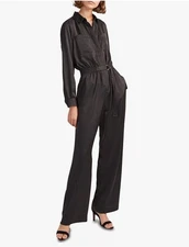 New French Connection Size US 8 Med Black Satin Crepe Enid Jumpsuit Belted $178